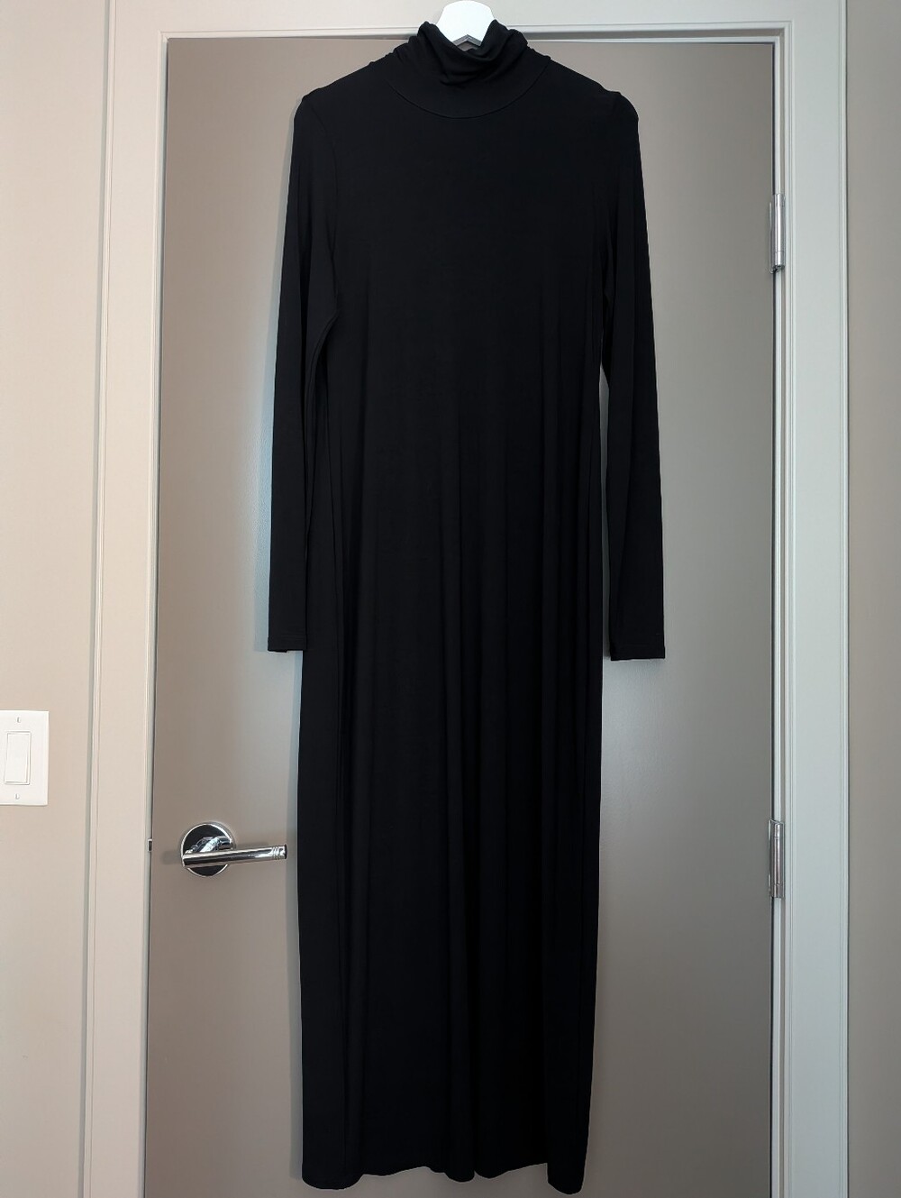 Eileen Fisher Black Tencel Jersey Turtleneck Maxi Dress XS Minimalist Capsule